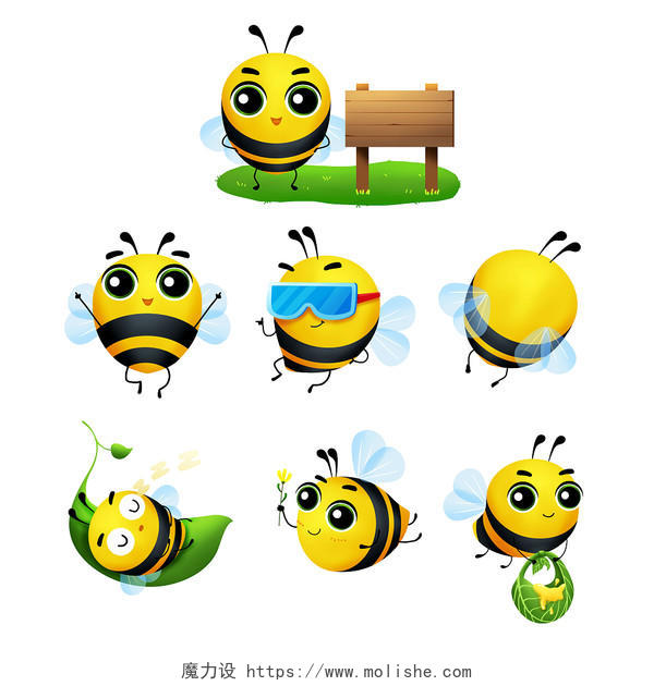 蜜蜂采蜜卡通蜜蜂蜜蜂Q版昆虫动物